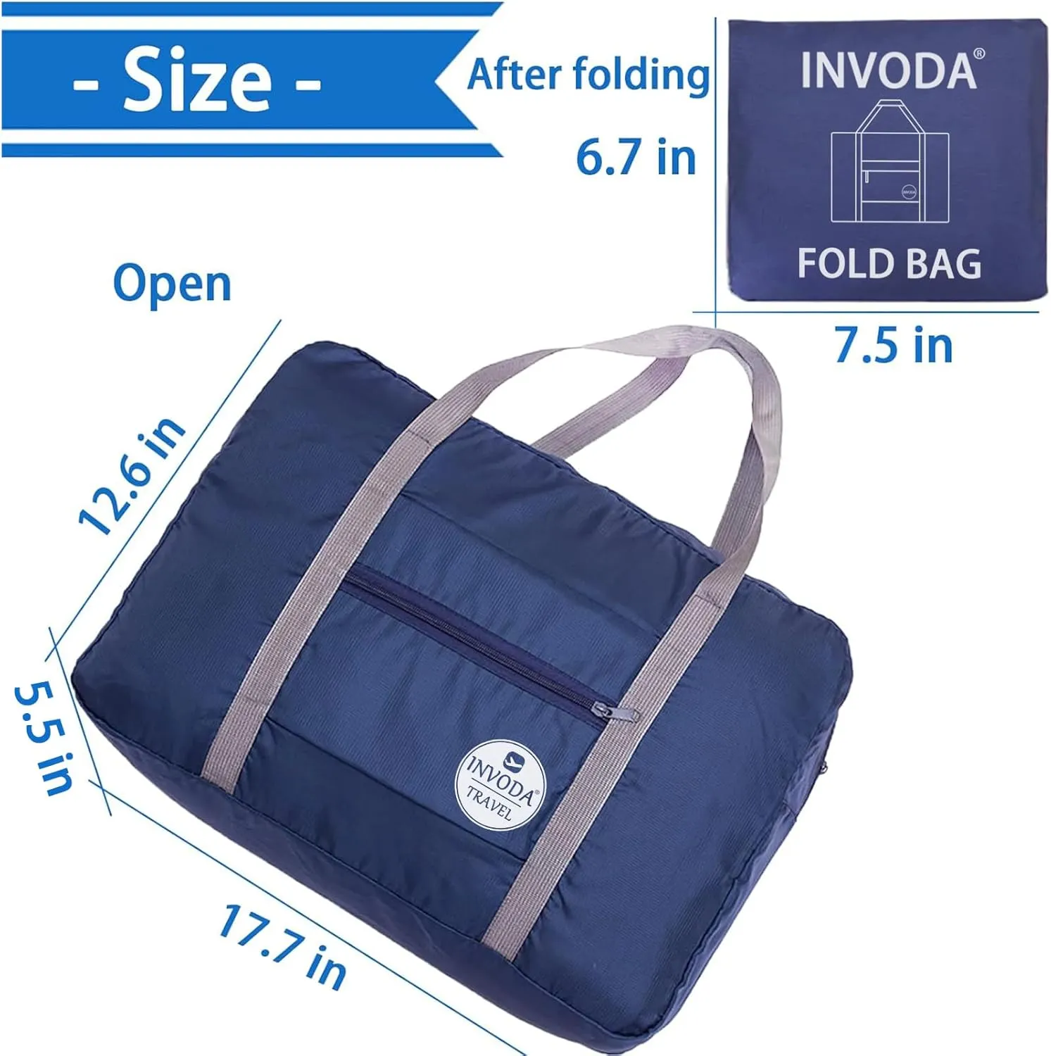 INVODA Travel Duffel Bag for Women Men Foldable Luggage Bags Sports Gym Bag Spirit Airlines Personal Item Carry on Weekender Overnight Bag (Blue)