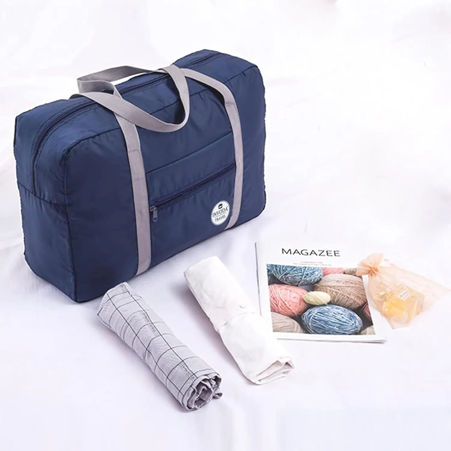 INVODA Travel Duffel Bag for Women Men Foldable Luggage Bags Sports Gym Bag Spirit Airlines Personal Item Carry on Weekender Overnight Bag (Blue)