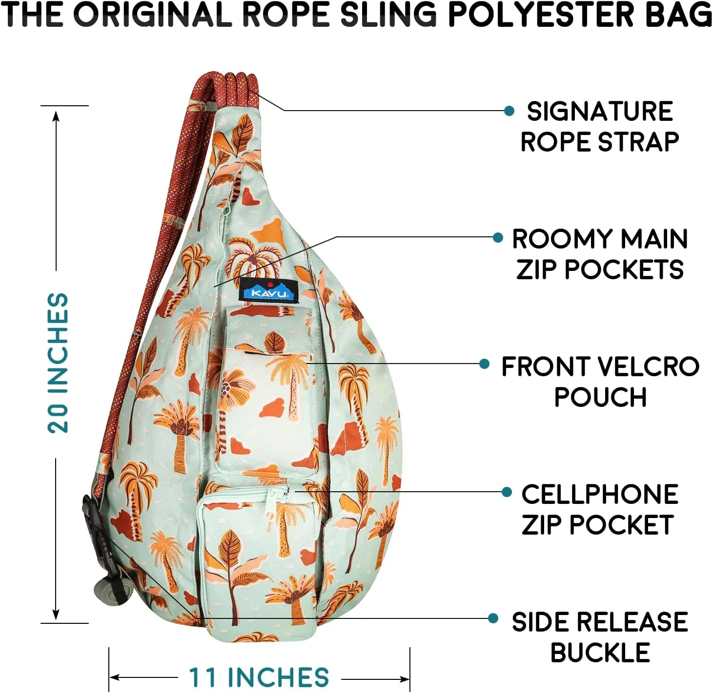 KAVU Original Rope Sling Bag with Adjustable Rope Shoulder Strap