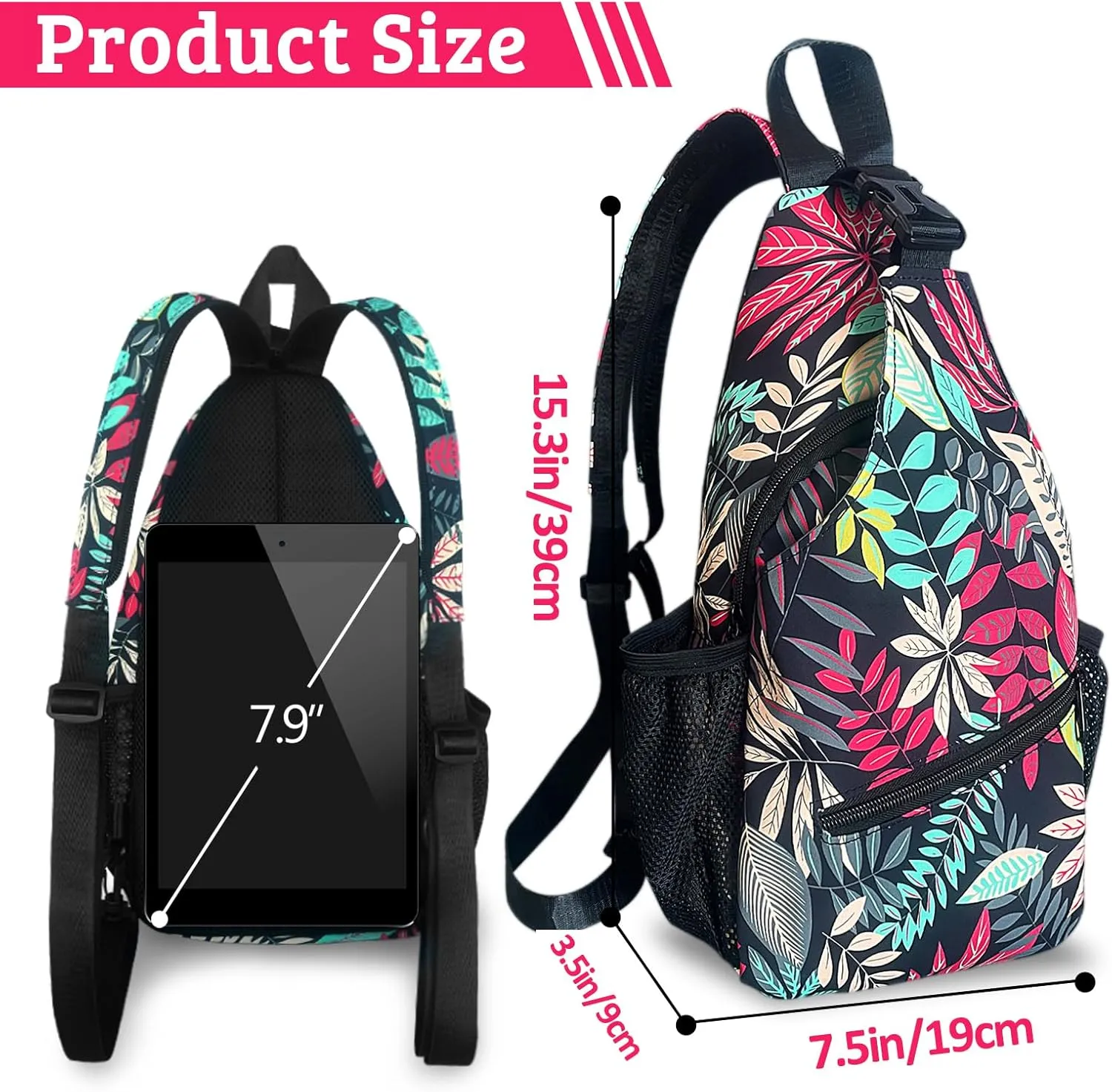 LAIPUTER Red Leaves Sling Bag For Women Men Crossbody Chest Bag Trendy Shoulder Bags Backpack Two-Purpose Bag Casual Daypacks Belt Bag For Travel Hiking