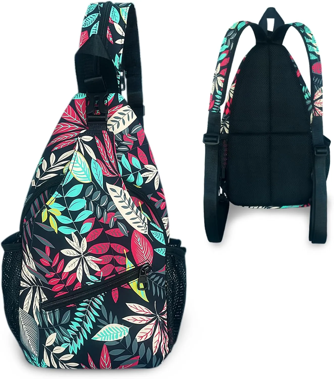 LAIPUTER Red Leaves Sling Bag For Women Men Crossbody Chest Bag Trendy Shoulder Bags Backpack Two-Purpose Bag Casual Daypacks Belt Bag For Travel Hiking