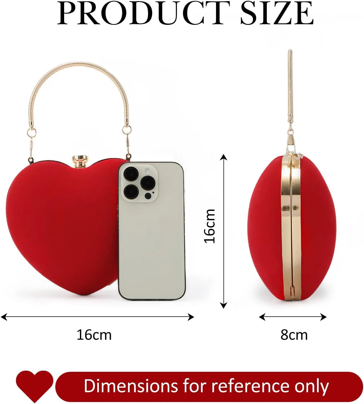 Lanpet Women Heart Shaped Evening Bag Mini Clutch Purse Chain Strap Shoulder Bag Handbag for Wedding Cocktail Party 