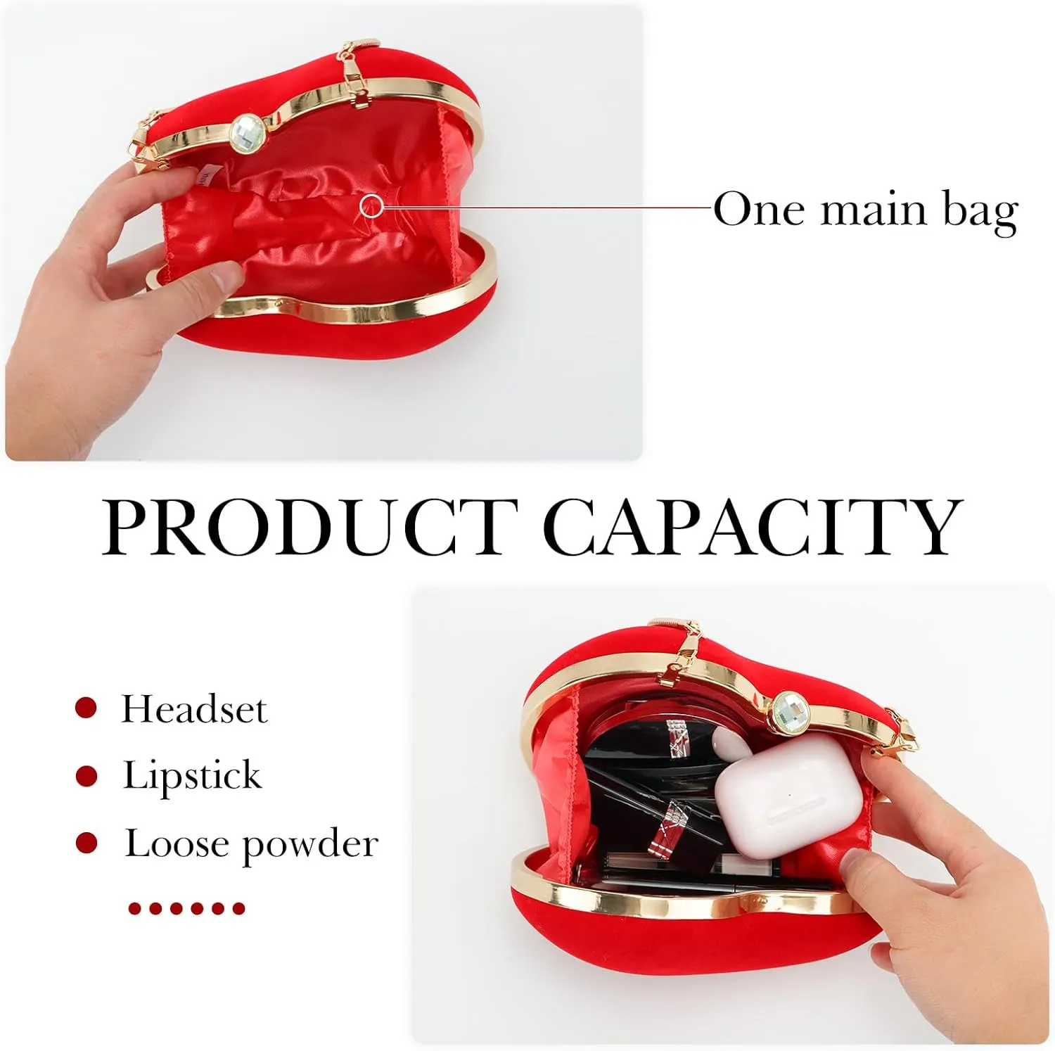 Lanpet Women Heart Shaped Evening Bag Mini Clutch Purse Chain Strap Shoulder Bag Handbag for Wedding Cocktail Party 