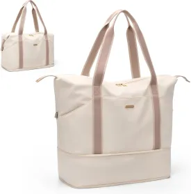 Large Duffel Bag Women Sports Bag Portable Travel Bag, Expandable Space Weekender Bag for Sports, Gym and Travel (Creamy-White)