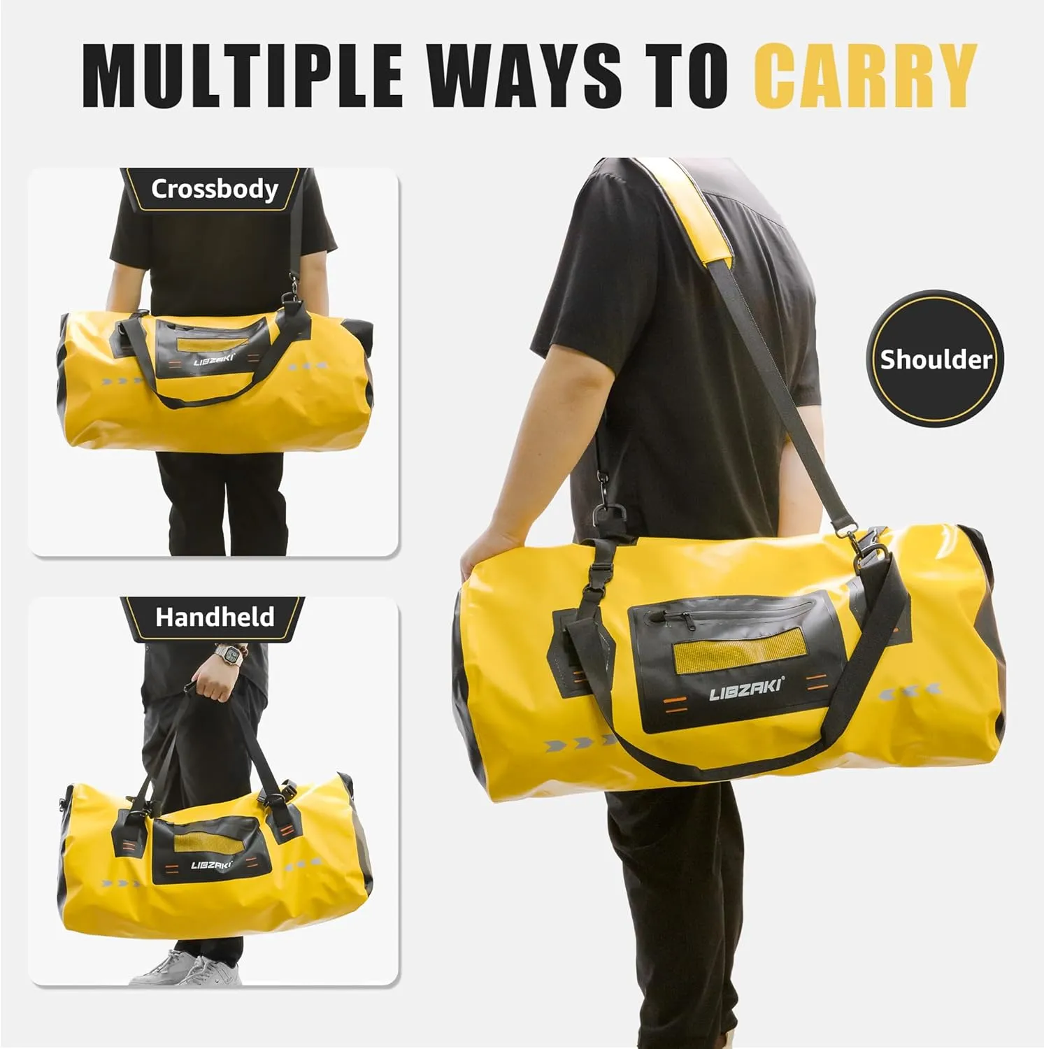 LIBZAKI Stormproof Rolltop Duffel Bag - Extra Large Waterproof Dry Bag for Kayaking, SUP & Outdoor Gear Storage, Reinforced PVC Base 70L Black/Gray