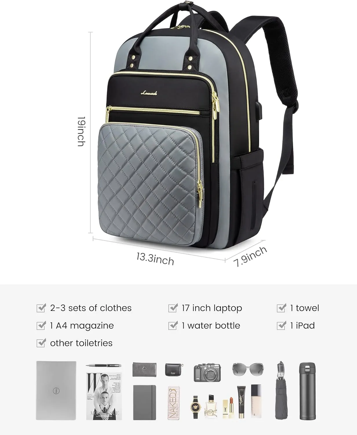 LOVEVOOK Laptop Backpack, High-Strength Tear-Resistant and Waterproof Oxford Cloth, 1.9 lbs, 30L Capacity, 17-Inch Laptop Compatible, Ergonomic Shoulder Straps, 18 Pockets