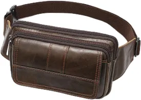Men's Waist Pack Top Layer Cowhide Outdoor Shoulder Crossbody Chest Bag Vintage Small Bag