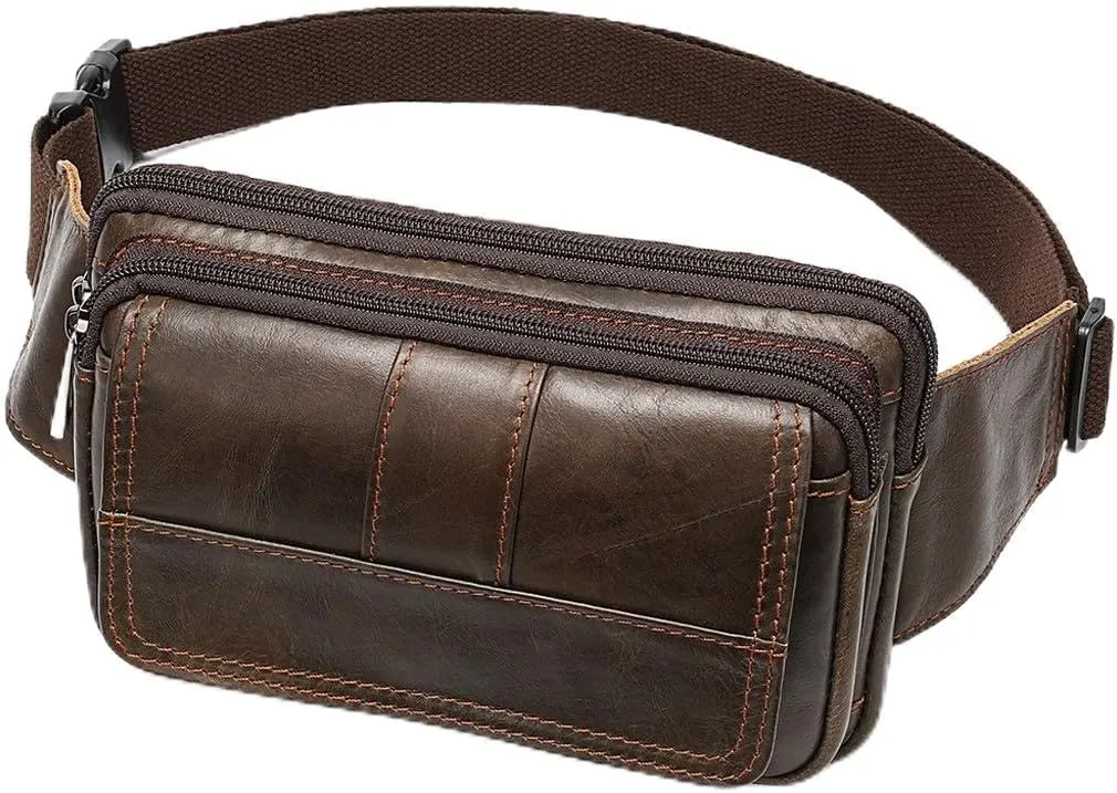Men's Waist Pack Top Layer Cowhide Outdoor Shoulder Crossbody Chest Bag Vintage Small Bag