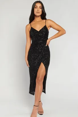 Midnight Dance Midi Sequin Dress - Black