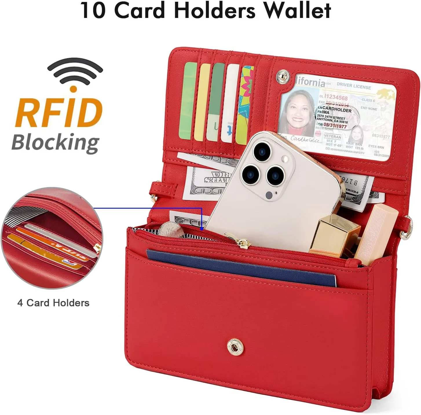 nuoku Crossbody Bag for Women Cellphone Little Purse with Credit Card Slots Lightweight Leather Wristlet Wallet