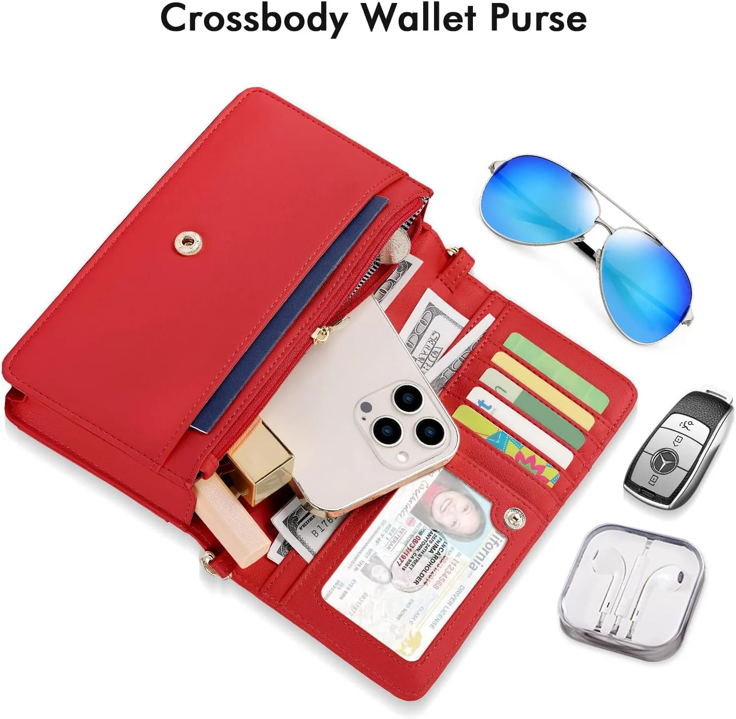 nuoku Crossbody Bag for Women Cellphone Little Purse with Credit Card Slots Lightweight Leather Wristlet Wallet