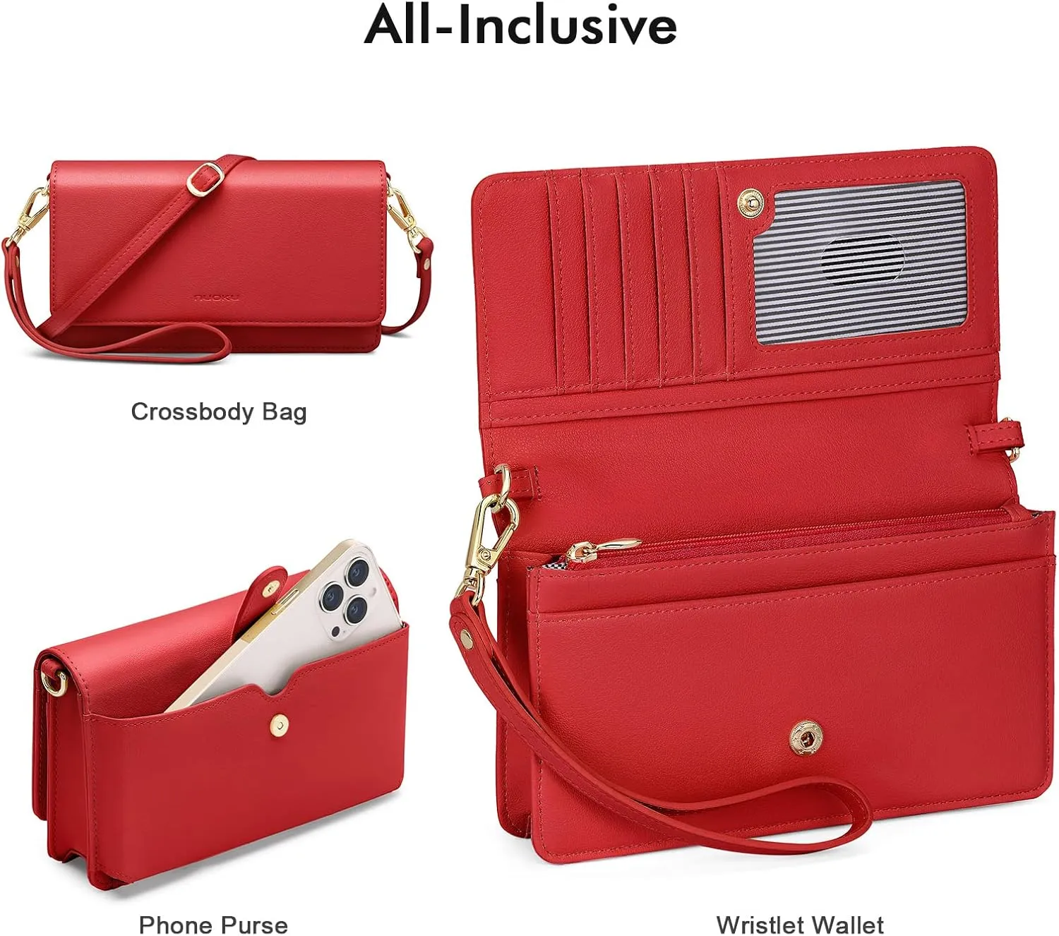 nuoku Crossbody Bag for Women Cellphone Little Purse with Credit Card Slots Lightweight Leather Wristlet Wallet