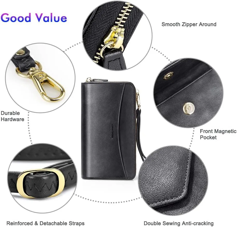 nuoku Womens RFID Wallet Purse Wristlet Crossbody Clutch with Zip Around 2 Strap