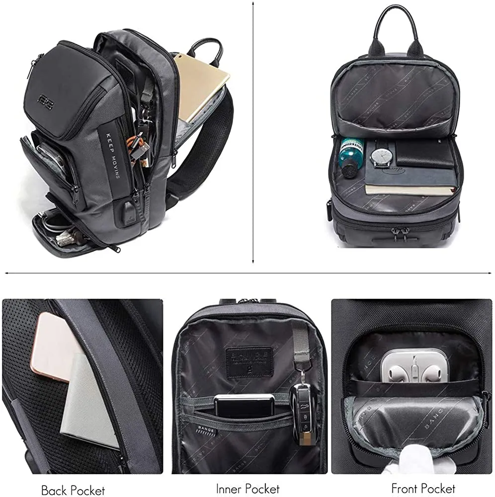 Outdoor Crossbody Gray Sling Bag with USB Charging Port
