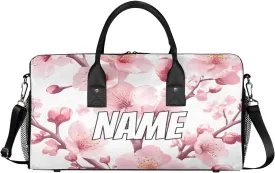 Personalized Blossom Peach Travel Duffel Bag with Name, Custom Gym Sport Bag Pink Flower Carry On Weekend Overnight Duffel Tote for Men Women
