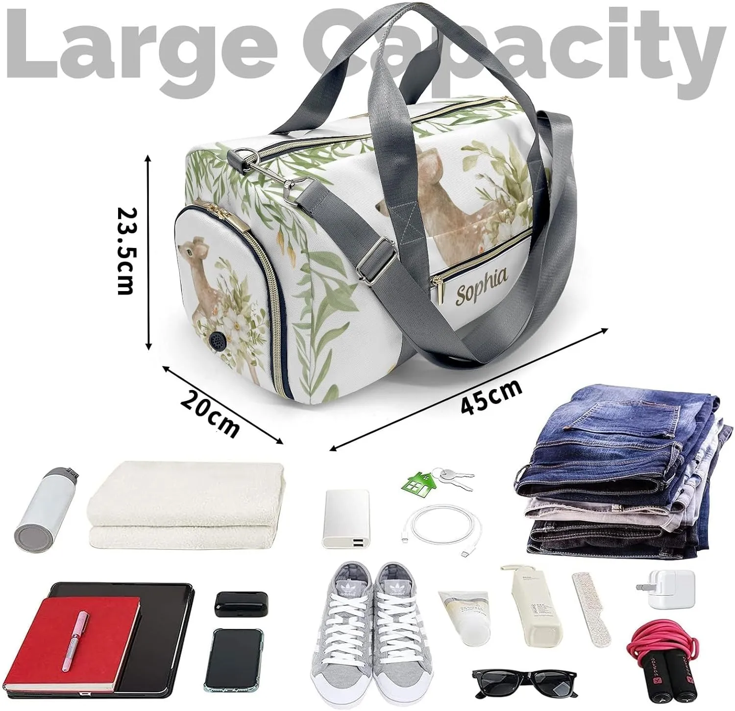Personalized Duffel Bag Woodland Deer Wild Forest Animal Pack Your Passion: Travel Bags for Sports and Fitness Gear