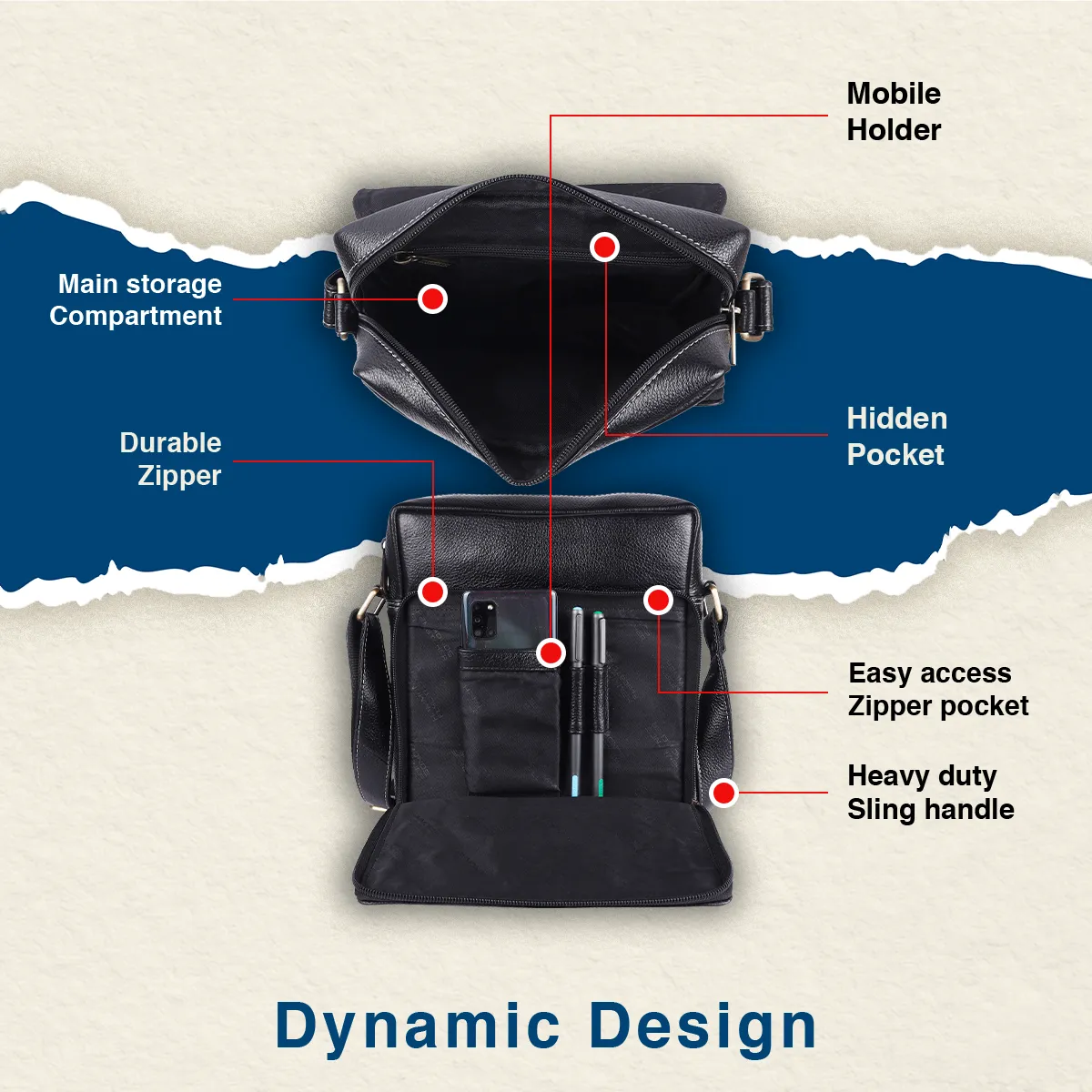 Premium Leather Sling Bag For Men - Adjustable Strap - 1 Year Warranty