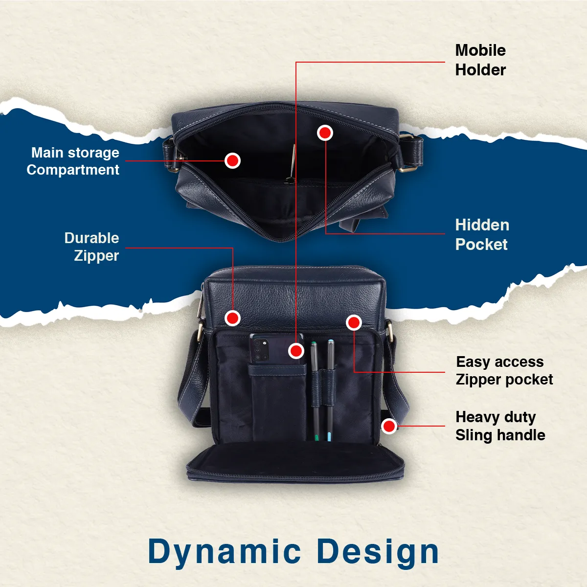 Premium Leather Sling Bag For Men - Adjustable Strap - 1 Year Warranty