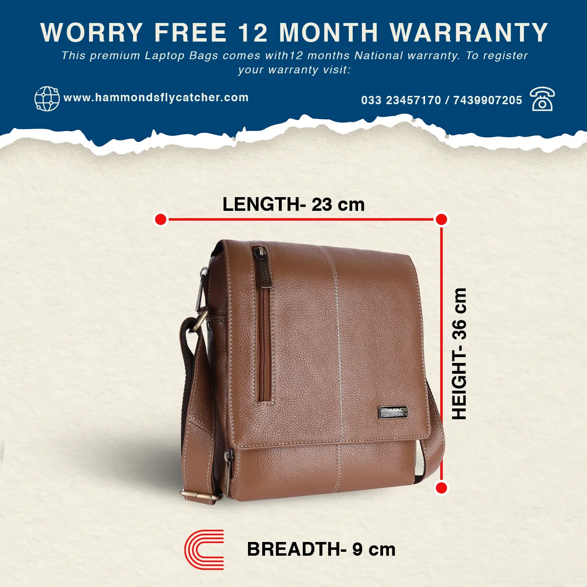 Premium Leather Sling Bag For Men - Adjustable Strap - 1 Year Warranty