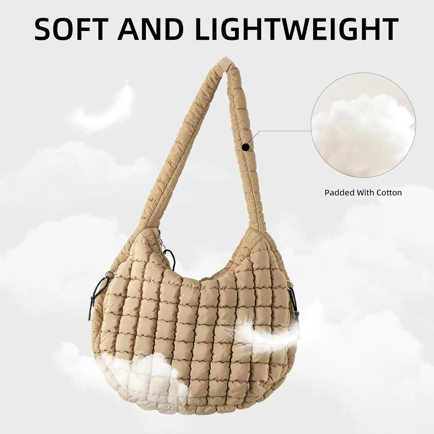Puffer Quilted Shoulder Bag Large Puffer Tote Bag for Women,Hobo Quilted Tote Bag Crossbody Shoulder Handbags Puff Purse
