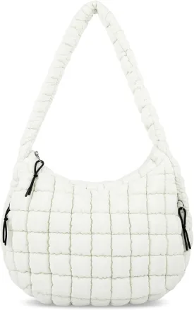 Quilted Puffer Tote Bag for Women - Large Crossbody Bag, Lightweight Nylon Puffy Carryall Hobo Puff Shoulder Bag