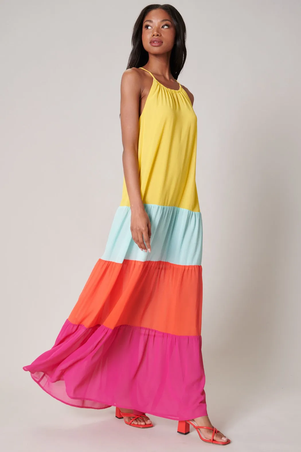 Rainbow Rays Bright Colorblock Maxi Dress