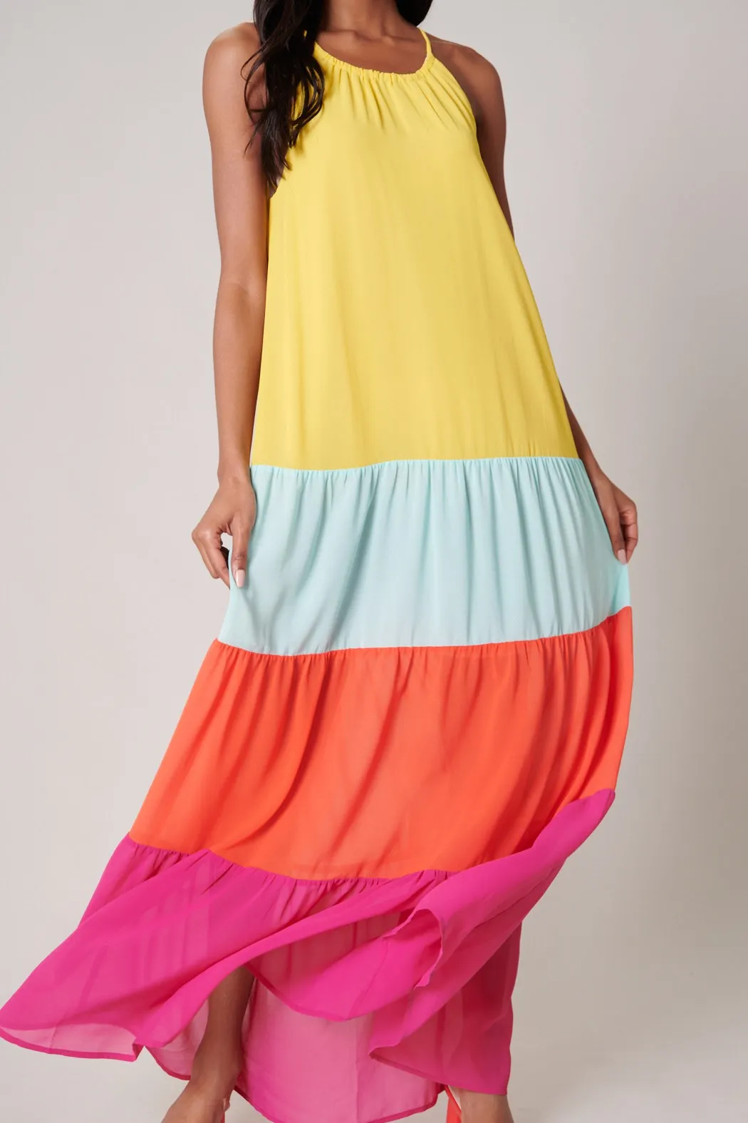 Rainbow Rays Bright Colorblock Maxi Dress