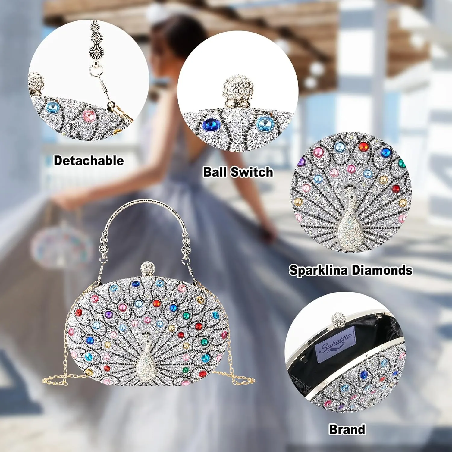 Rhinestone Evening Clutch Purses for Women Evening Weddings,Party Purses Crystal Diamond Glitter Sparkly Handbag
