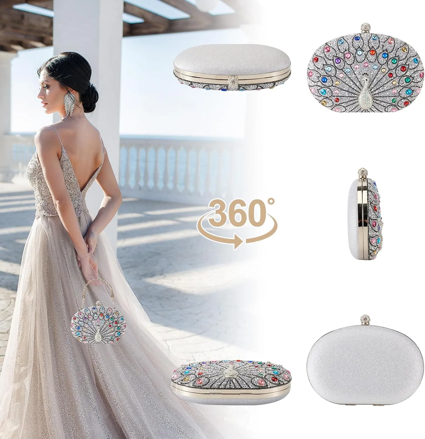 Rhinestone Evening Clutch Purses for Women Evening Weddings,Party Purses Crystal Diamond Glitter Sparkly Handbag