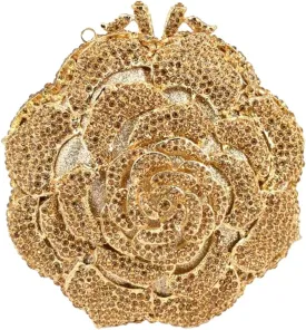 RomanticDesign Women Round Rose Flower Rhinestone Clutch Bag Elegant Crystal Bride Purse for Evening Party Prom Wedding