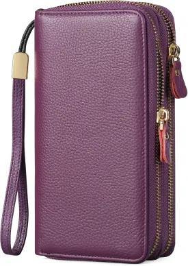 SENDEFN Leather Women Wallet RFID Blocking Zipper Around Phone Holder Clutch Wristlet Large Capacity