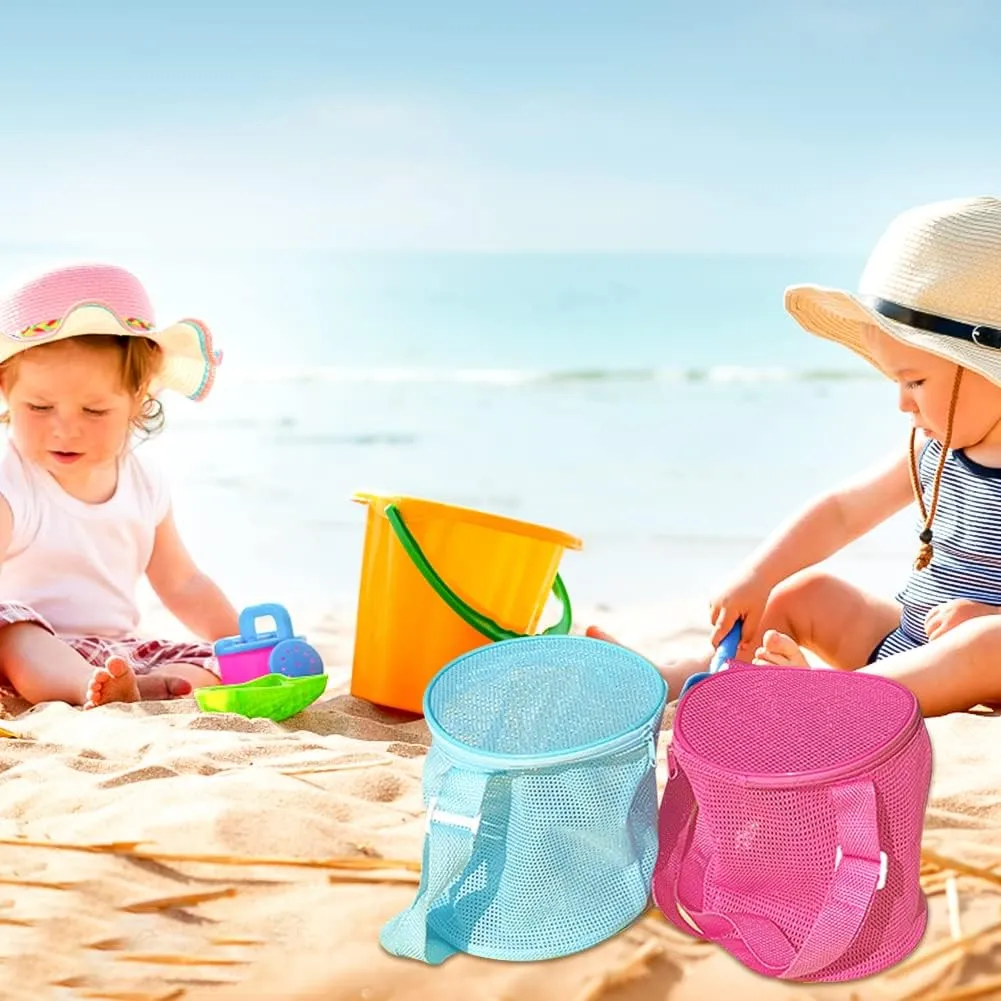 Shell Mesh Beach Toy Bag Shell Collecting Bag Sea Storage Shell Bag, Shell bag for Picking Up Shell Collecting Bucket Bags with Adjustable Shoulder Strap for Kids (Pink)