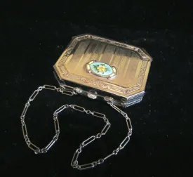 Silver And Guilloche Compact Purse 1920's Guilloche Dance Wristlet Compact