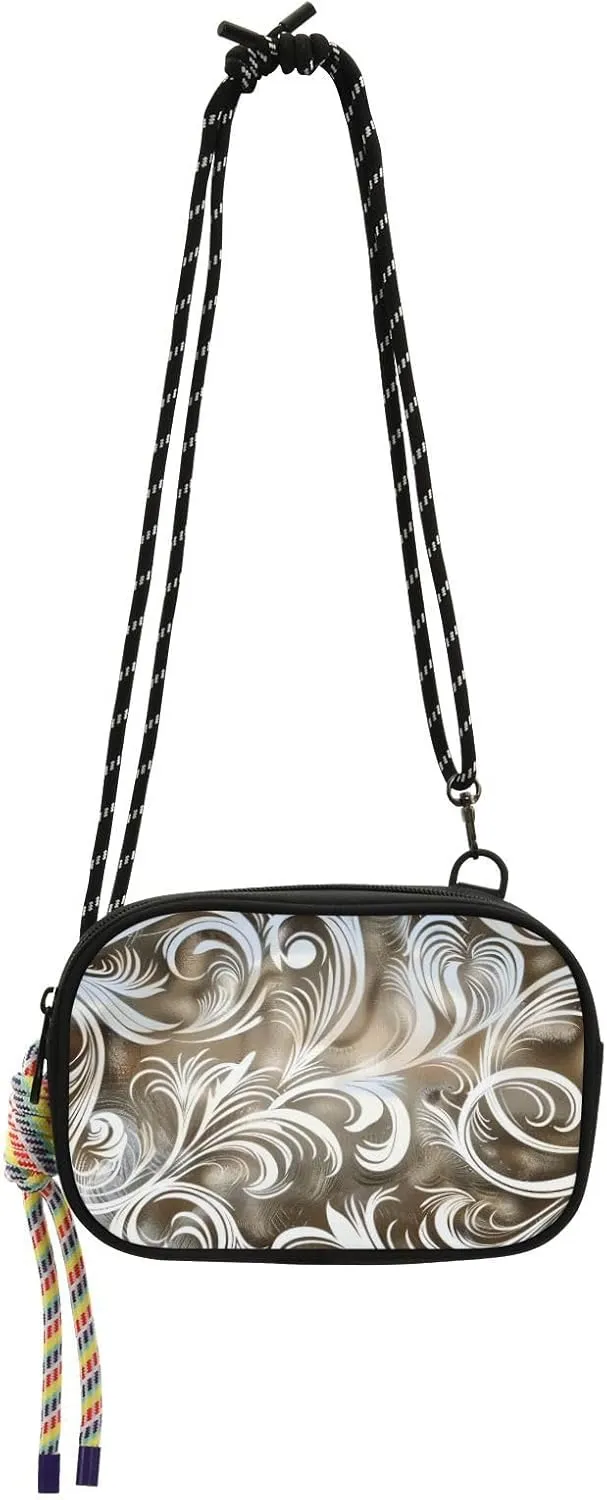 Silver Vintage Thorn Flowers Black Crossbody Bag for Women Beauty with Adjustable Strap Cell Phone Bag Walk dog bolsos de hombro para mujer