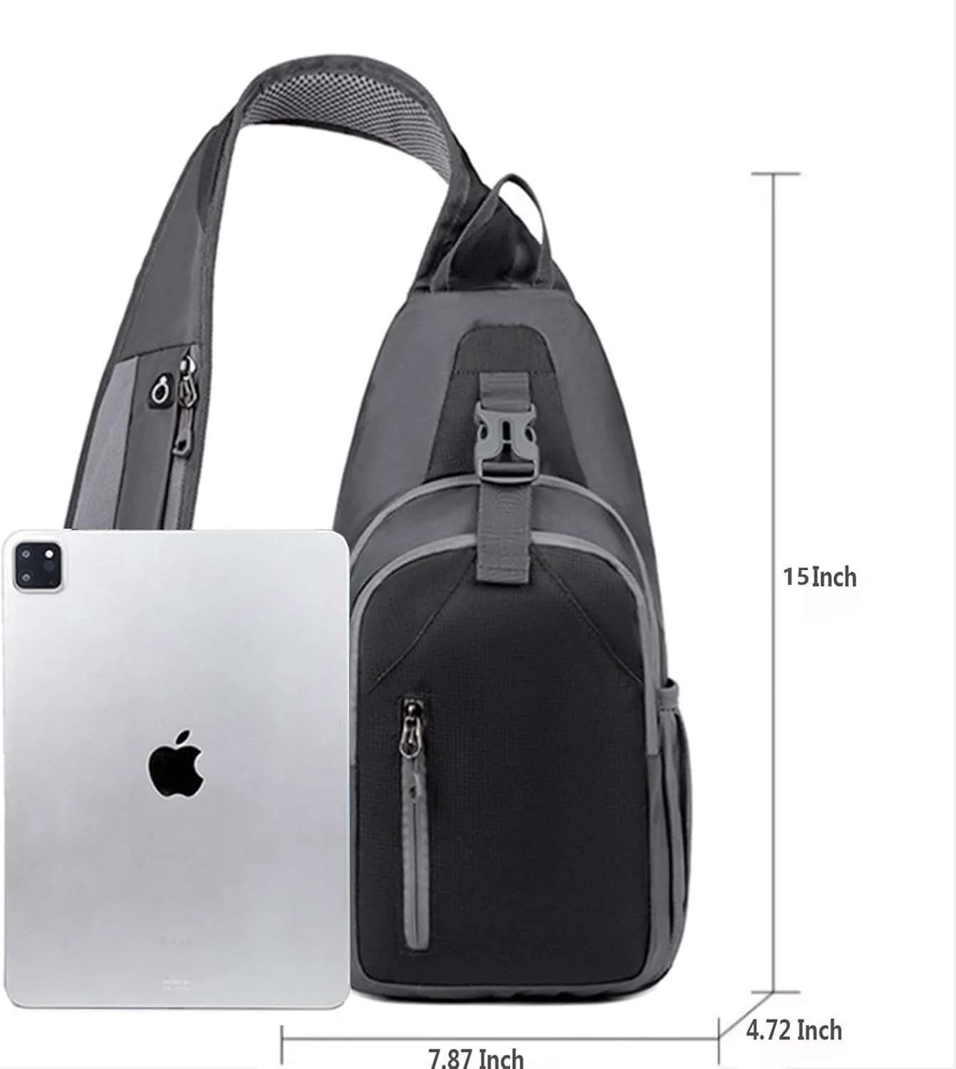 Sling Bag for Mens Crossbody Bag Travel Sling Backpack Hiking Daypack Chest Bag Shoulder Bag, Large Cross Body Bag with Chest Phone Holder Black&Grey