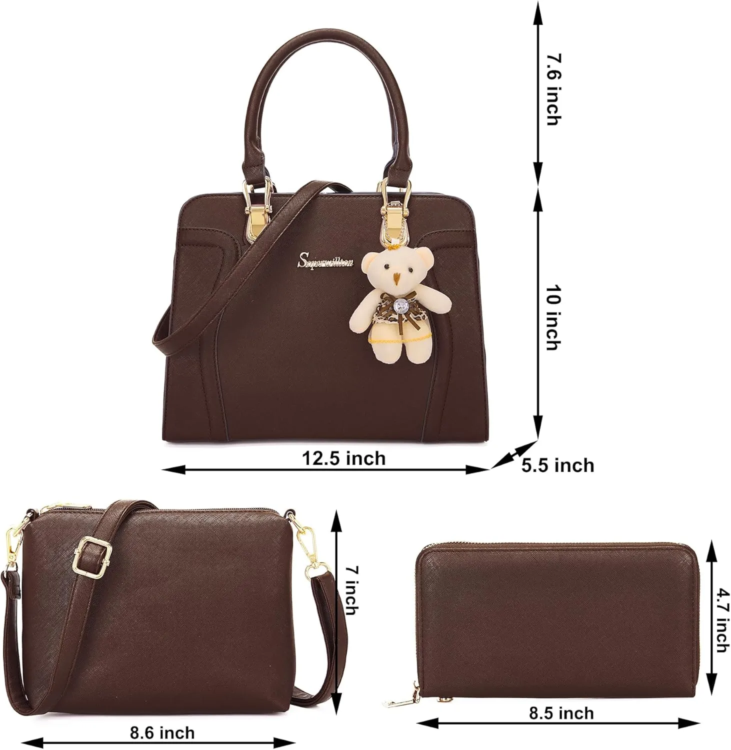 Soperwillton Purses for Women Crossbody Shoulder Handbags Top Handle Satchel Tote Bag Wallet Set 3pcs