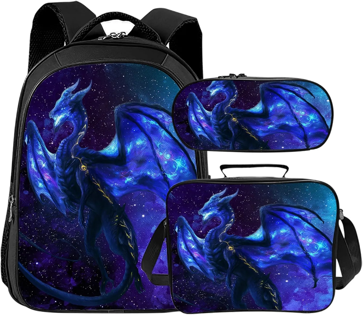 Tijuboni Kids Backpack for School Boys and Girls - 3pcs, Dragon School Backpack with Lunch Box and Pencil Case for Children Teens Bookbag 16 Inch Large Capacity