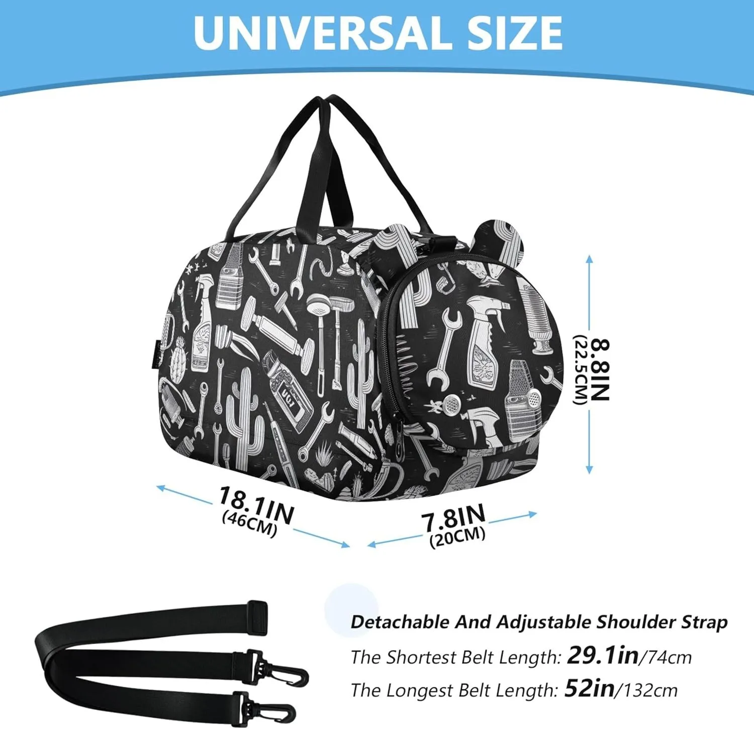 Tools DIY Monochrome Girls Tote Duffle Bags Travel Overnight Bags Toddler Boys Carry on Duffel Bag Luggage Kids Sports