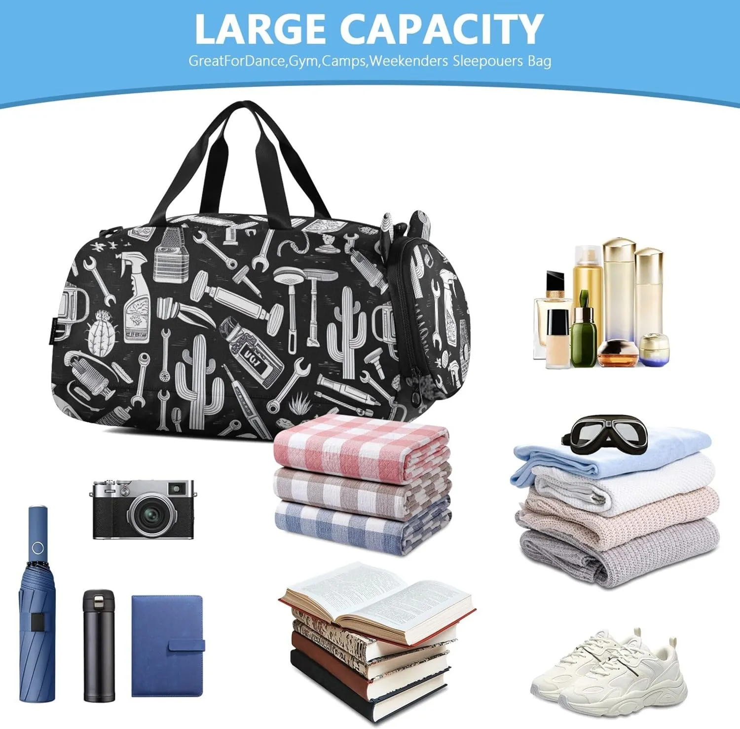Tools DIY Monochrome Girls Tote Duffle Bags Travel Overnight Bags Toddler Boys Carry on Duffel Bag Luggage Kids Sports