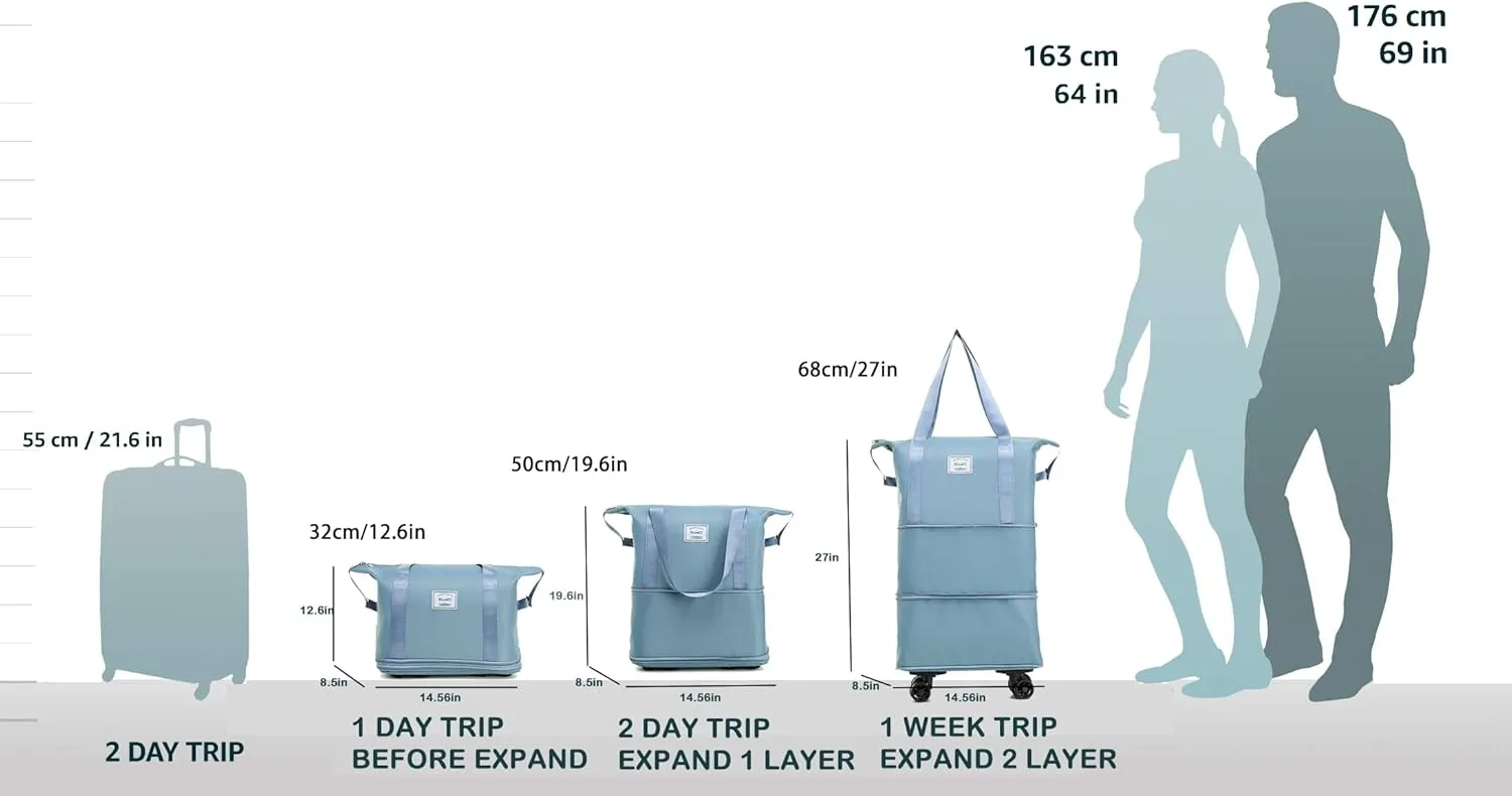 Travel Rolling Duffel Bag with Removable Wheels,Expandable Foldable Carry-On Luggage for Trip or Hospitalization