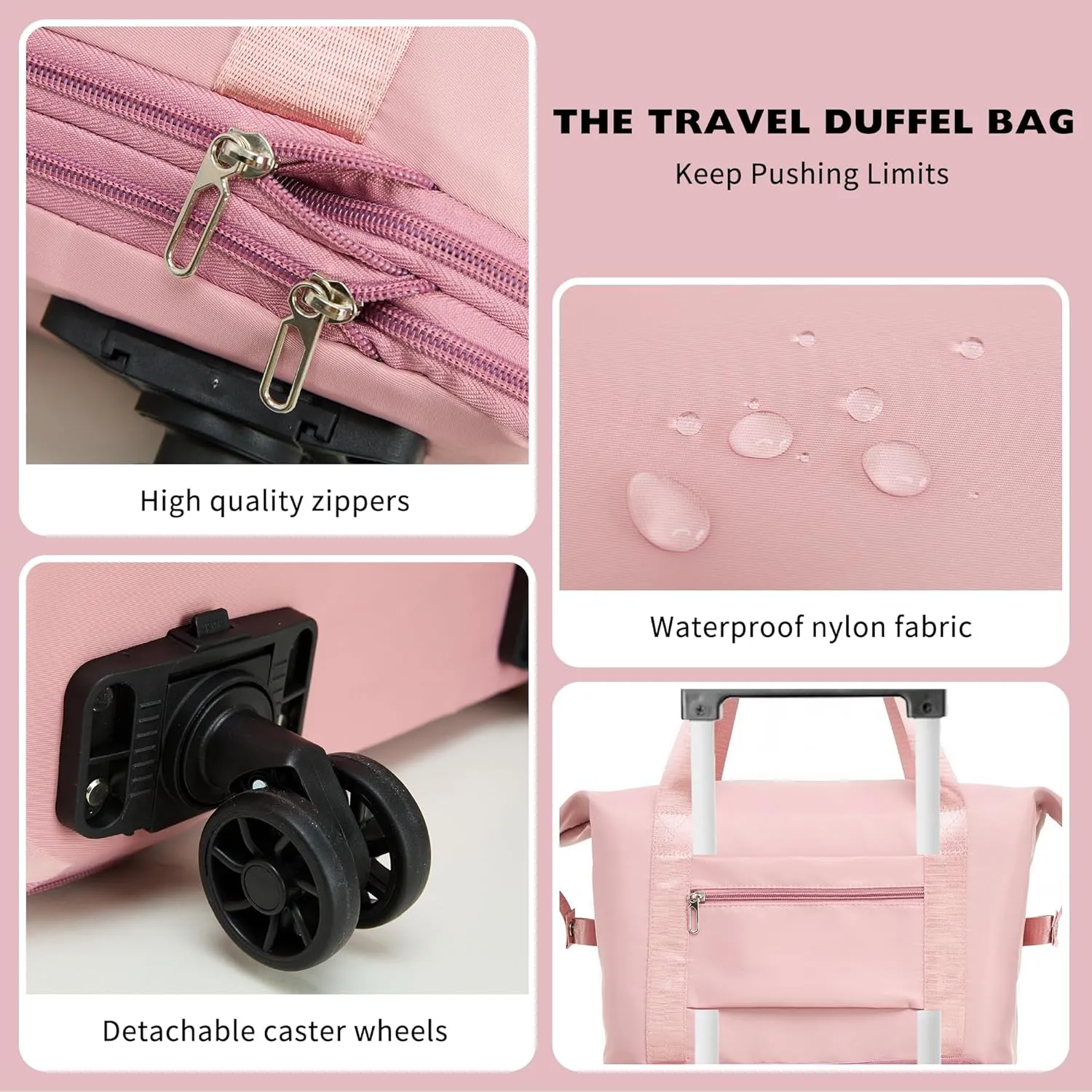 Travel Rolling Duffel Bag with Removable Wheels,Expandable Foldable Carry-On Luggage for Trip or Hospitalization