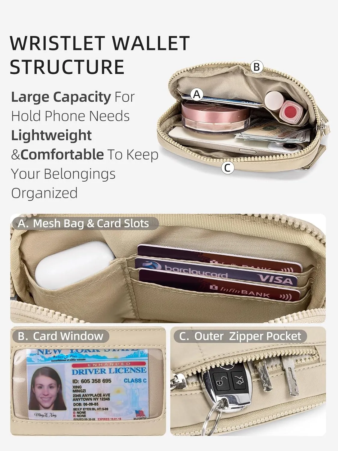 WESTBRONCO Wristlet Wallets for Women Nylon Quilted RFID Wallet with 3 Zipper Purse for Travel