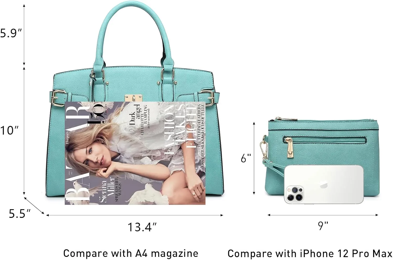 Women Handbags and Purses Fashion Satchel Tote Work Bags Top Handle Shoulder Purses with Matching Wristlet