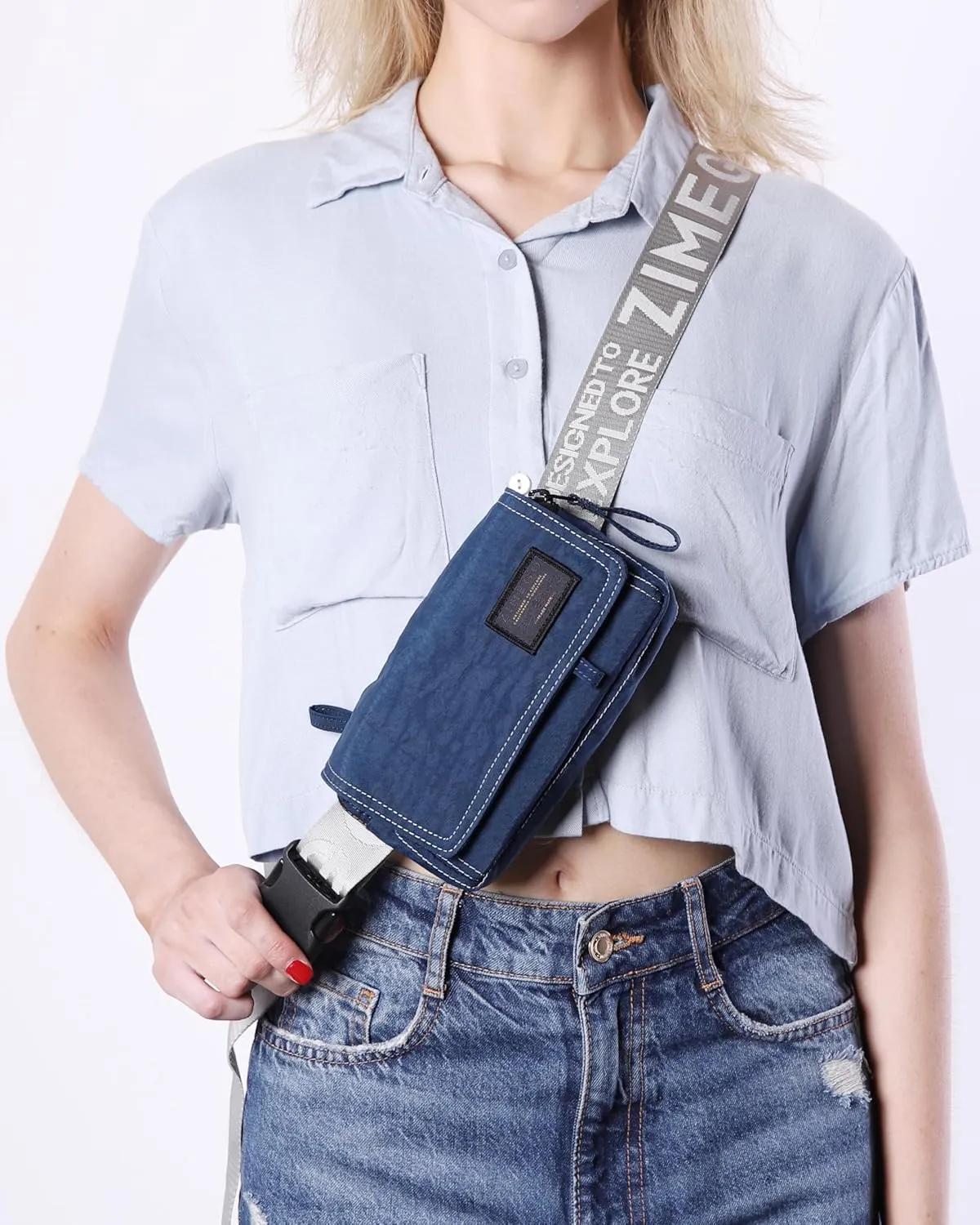 ZIMEGO Unisex Mini Crossbody Sling Bag and Waist Fanny Pack  Everyday Travel Purse, Navy